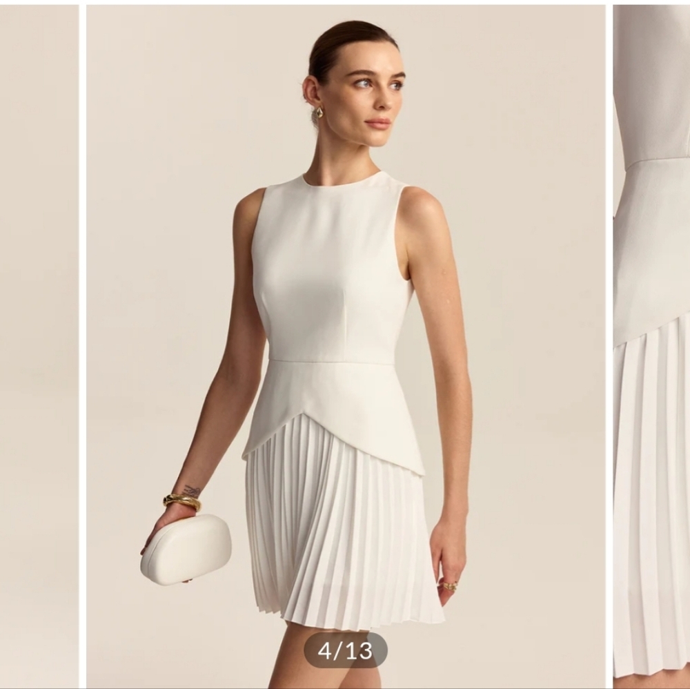 Commense White Pleated Mini Dress